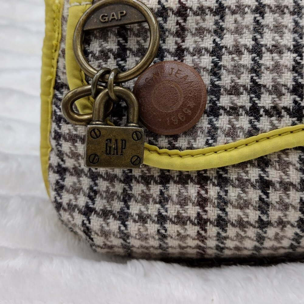 GAP Y2K Tweed Mini Shoulder Bag | Retro Houndstooth Yellow Trim Purse - Picture 7 of 12